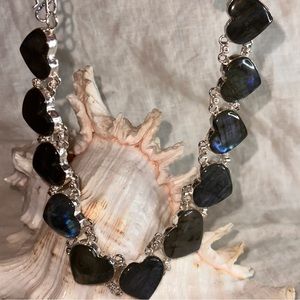 Aurora Borealis Blue Fire Labradorite Heart gemstone necklace
